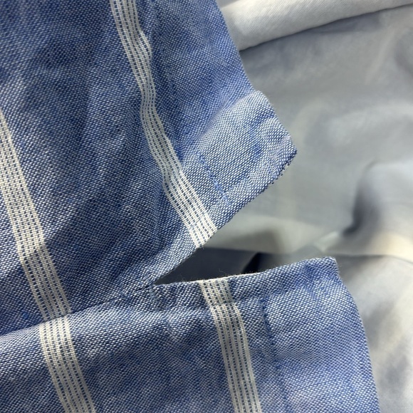 Talbots Light Blue White Striped Crochet Split Neck Sheath Linen Dress 16p - Picture 9 of 15
